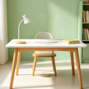 Simple Solid Wood Study Desk with White Top