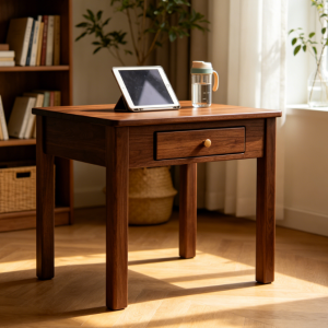 Dark Walnut Solid Wood Children's Desk with Single Drawer