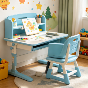 Macaron Blue Adjustable Children's Painting and Study Desk and Chair