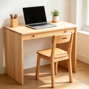 Double-Drawer Solid Wood Home Study Desk for Children